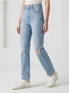 Madewell Perfect Vintage Straight Jeans High Rise Distressed Light Wash Size 26